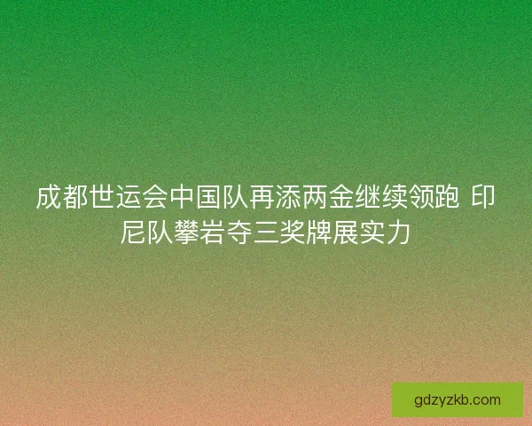 成都世运会中国队再添两金继续领跑 印尼队攀岩夺三奖牌展实力